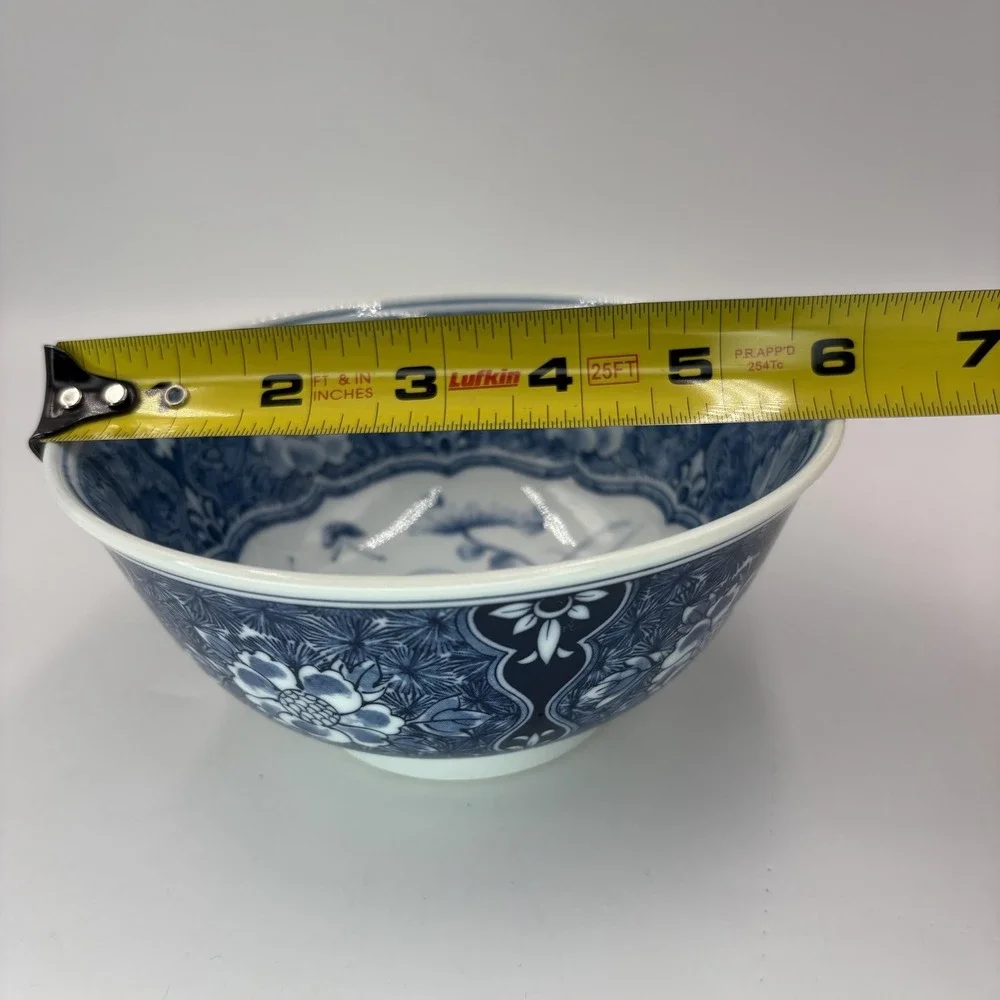 Japanese Blue Floral Porcelain Soup Bowl Asian Style Flower Design Tableware 6